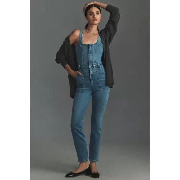 GOOD AMERICAN Fit For Success Denim Sleeveless Jumpsuit in Wash Blue274 - Picture 1 of 16